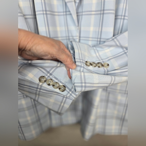 Halogen Womens Blazer Sz 22W Ligh Blue & Gray Window Pane One Button Lined - Picture 5 of 11